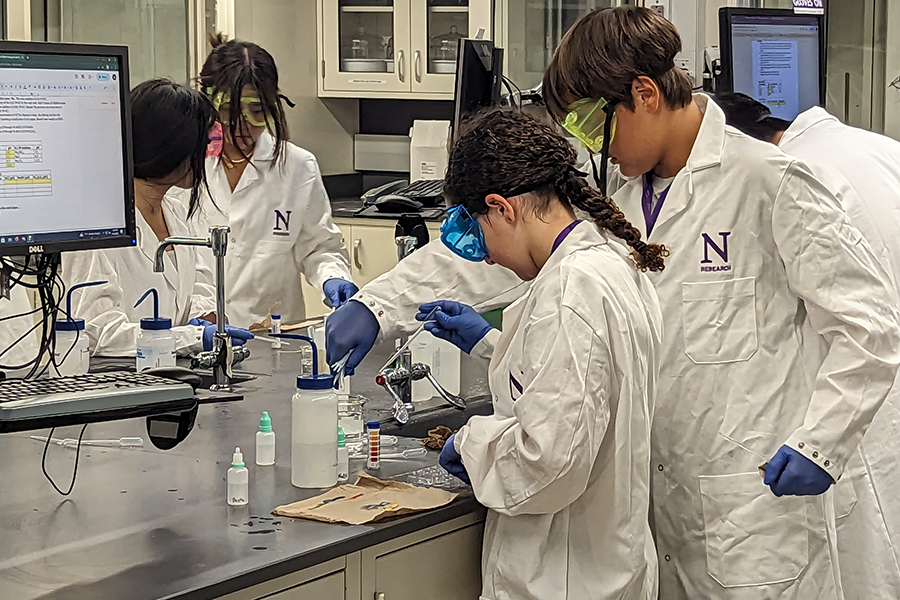 Middle school students in a lab