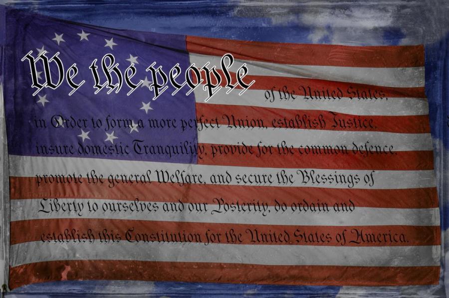 Picture of United States Flag with Constitution 