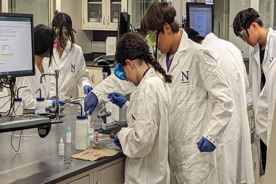 Middle school students in a lab